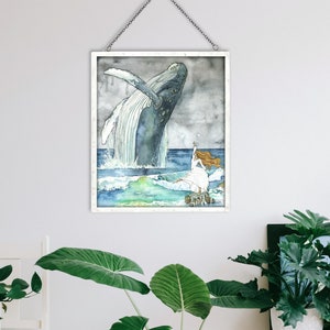 XLARGE Watercolor Dancer and Whale Painting Sizes 16x20 and up, Humpback, Whale Art, Whale Painting, Whale Nursery, Whale Print image 4