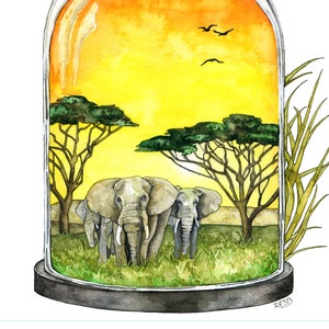 Watercolor Painting, Elephant Painting, Savannah, African Savannah, Elephant Art, Watercolor Print, Print titled, "Silencing the Sanvannah"