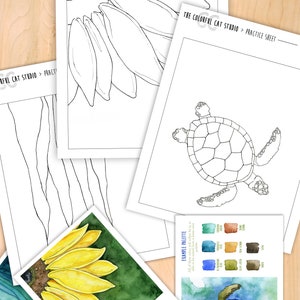 Learn to Paint Watercolor Kit- Beginner Practice Set for Paint Nights, Coloring Pages