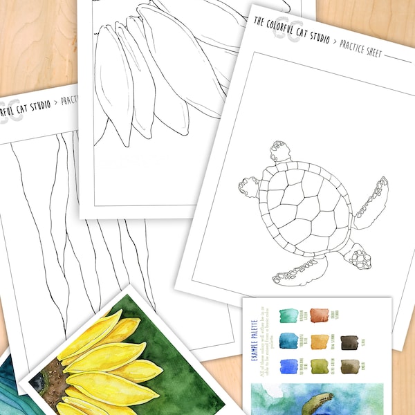 Learn to Paint Watercolor Kit- Beginner Practice Set for Paint Nights, Coloring Pages