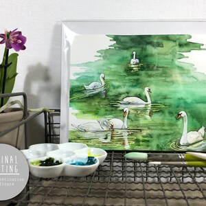 Original Aquarell - Gemälde mit dem Titel&quot;Schwanensee&quot;, Original Kunst, Original Gemälde