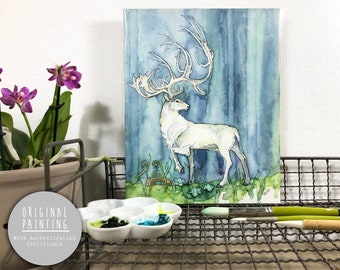 Original Watercolor Stag Painting - Painting titled, "Hart of the Forest", Original Art, Original Painting