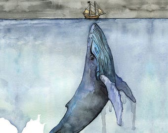 XLARGE Watercolor Whale Painting Sizes 16x20 and Up, fathoms Below, Whale  Nursery, Whale Art, Whale Print, Humpback Whale, Beach Decor 