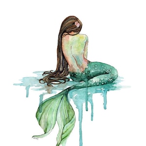 Mermaid Painting, Watercolor Painting, Mermaid Print, Mermaid Decor, Mermaid Art, Nursery Art, Ocean Art, Beach, Print titled, "The Mermaid"