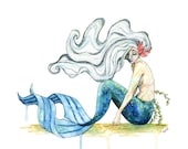 Watercolor Mermaid Painting, Mermaid Print, Mermaid Decor, Mermaid Art, Mermaid Wall Art, Ocean Decor, Sea, Print titled, "The Sea Floor"