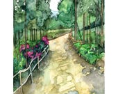 Kenyan Road Painting - Print titled, "Nakuru Road", Forest Path, Woodland Decor, Woods, Forest, Watercolor Landscape, Dirt Road, Painting