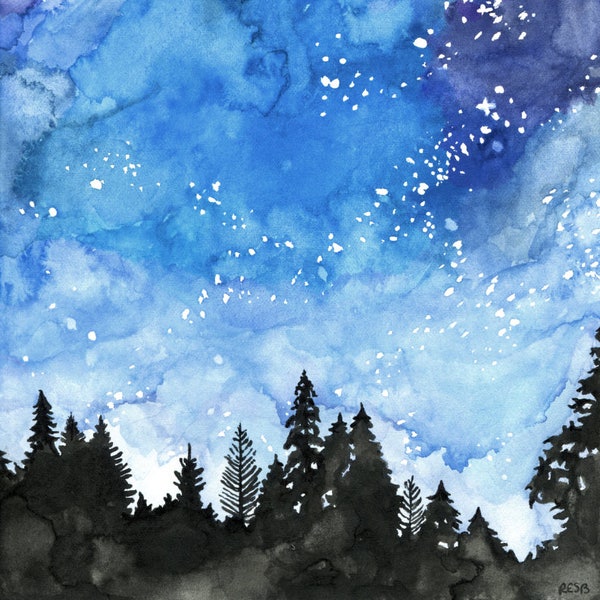 Watercolor Painting, Galaxy Painting, Night Sky, Galaxy Print, Stars, Starry Night, Watercolor Print, Night Sky Print,Print titled, "Galaxy"