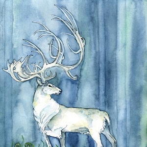 Watercolor Painting, White Stag Painting, Watercolor Print, Elk, Deer, Patronus, White Stag, Fantasy Art, Print titled, "Hart of the Forest"