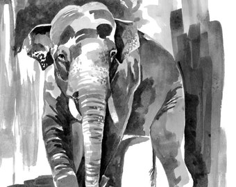 Elephant Print Watercolor - Painting Titled, "Asian Elephant" Watercolor Elephant, Elephant Decor, Elephant Art, Elephant Nursery, Elephant