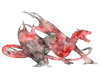 Drache Silhouette - Drachen Malerei, Drachen Kunst, Fantasy Kunst, Fantasy Malerei, Jrr, Lord, Roter Drache, Ringe, Mitte, Fantasy Druck, Erde