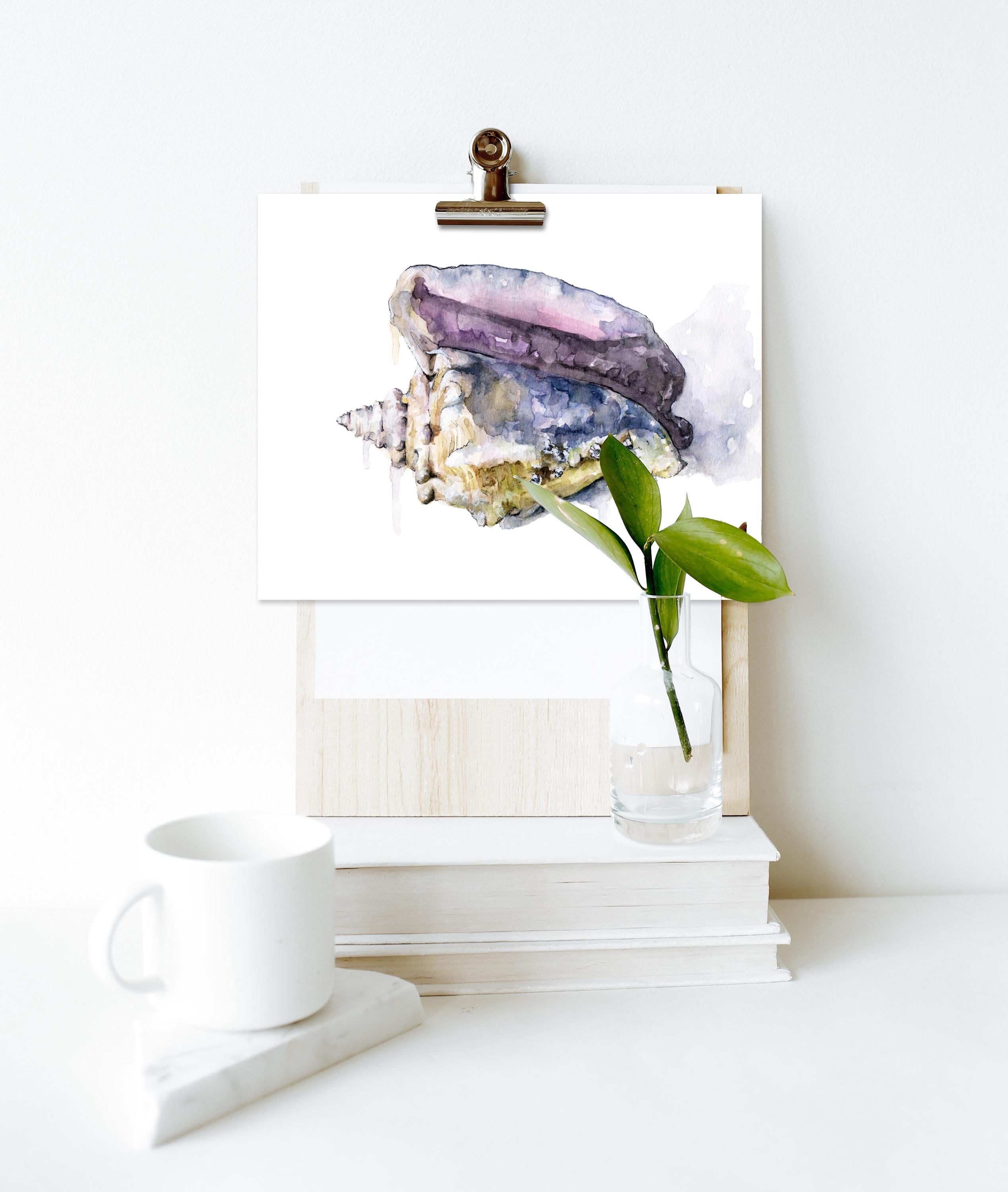 Seashell Conch Print - Coastal Home Decor, Sea Shell Painting, Beach ...