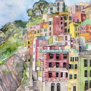 Italy Painting Print from Original Watercolor Painting,Cinque Terre, Watercolor Landscape, Coastal, Seaside image 3