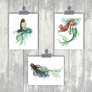 Mermaid Painting, Watercolor Painting, Mermaid Print, Mermaid Decor, Mermaid Art, Nursery Art, Ocean Art, Beach, Print titled, The Mermaid image 7