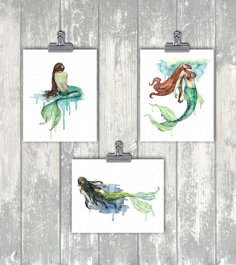 Mermaid Painting, Watercolor Painting, Mermaid Print, Mermaid Decor, Mermaid Art, Nursery Art, Ocean Art, Beach, Print titled, The Mermaid image 7