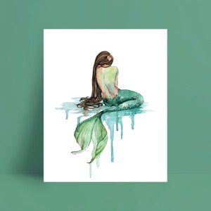 Mermaid Painting, Watercolor Painting, Mermaid Print, Mermaid Decor, Mermaid Art, Nursery Art, Ocean Art, Beach, Print titled, The Mermaid image 2
