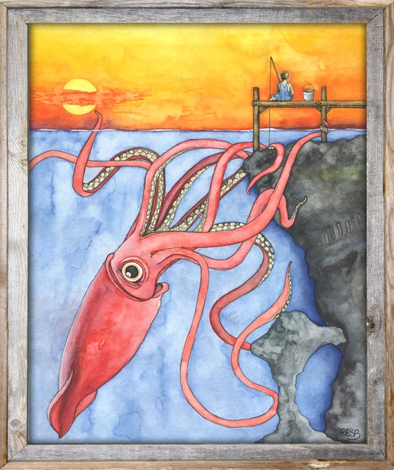 BBQ Squid: Mixed Media Acrylic Painting · Art Prof
