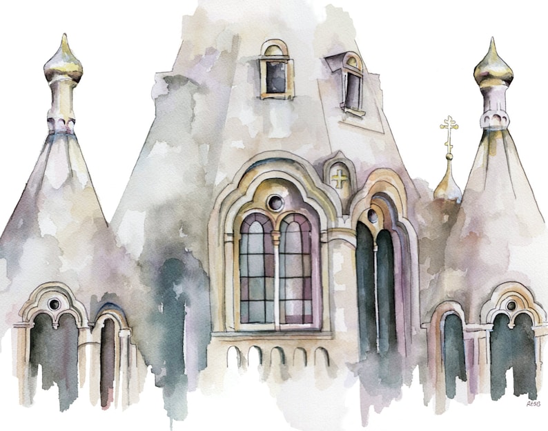 Print from Original Watercolor Painting Cathedral 1 Modern Watercolor Cathedral Painting Abstract Church
