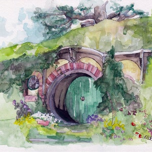 XLarge Bag End Painting - Sizes 16x20 and up, Watercolor Painting, Lord, Fantasy Art, Rings, Fantasy Painting, Middle, Fantasy Print, Earth