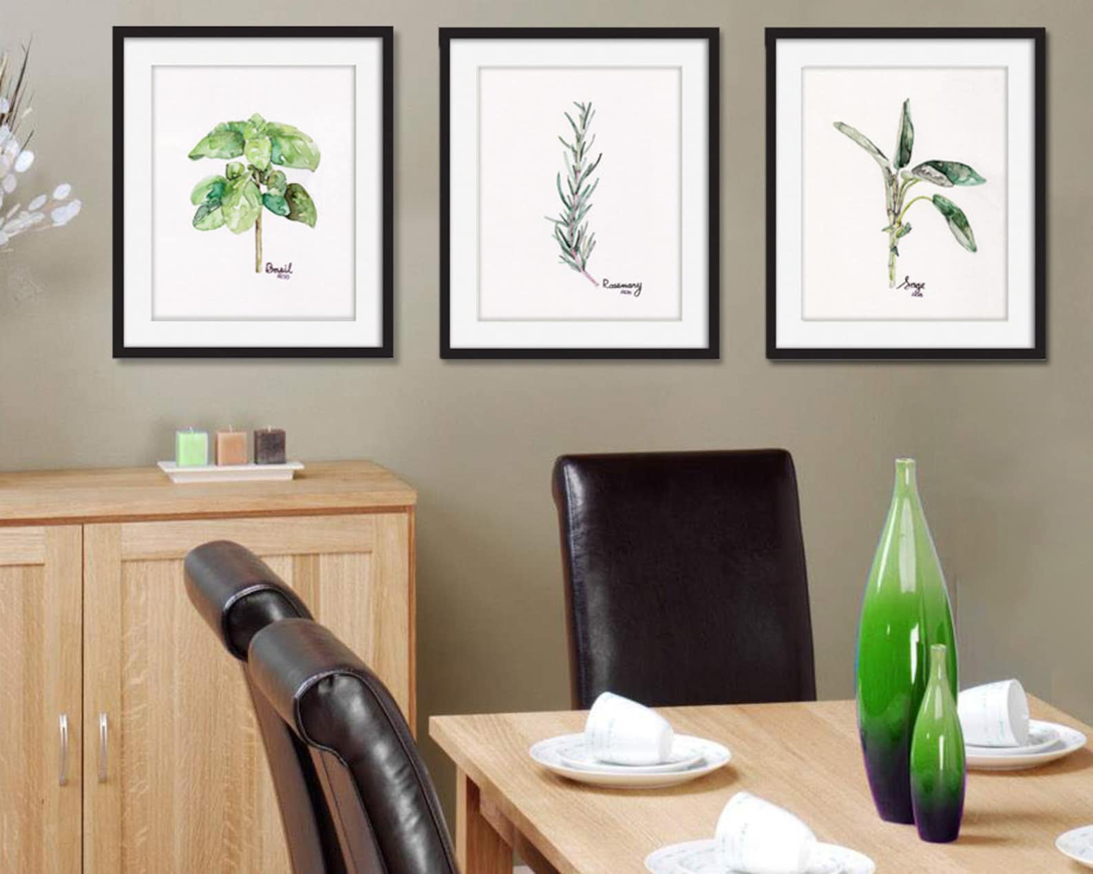 Herb Print Set of 3 - 8x10 Watercolor Prints, Herb Watercolors, Kitchen ...