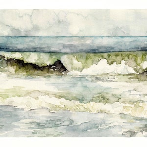 Ocean Wave Painting - Print from my Original Watercolor Painting, "High Tide", Beach Decor, Beach, Blue, Sea, Waves, Ocean Decor