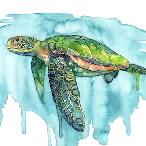 Sea Turtle Painting, Watercolor Painting, Sea Turtle Print, Sea Turtle Wall Art, Beach Decor, Print, Green Sea Turtle, Print titled, "Honu"