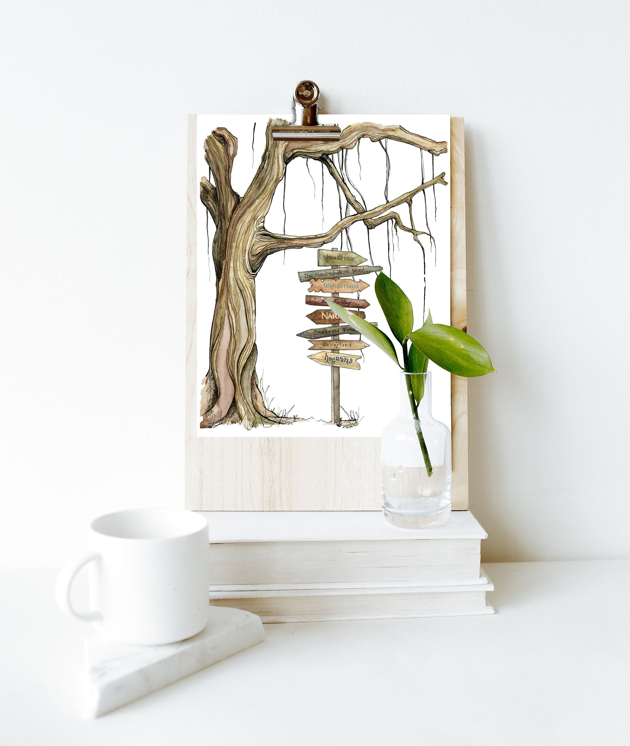 Storybook Signpost Tree Print - Customizable Literary Signpost, Fantasy ...