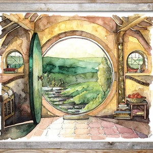 Bag End Painting, Watercolor Painting, Bag End Art, Lord, Fantasy Art, Jrr, Rings, Fantasy Painting, Print titled, In a Hole in the... image 6