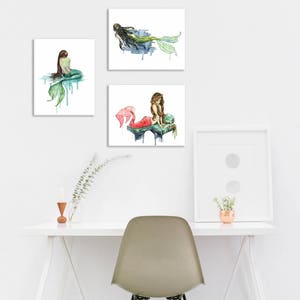 Watercolor Mermaid Painting, Mermaid Print, Mermaid Art, Mermaid Decor, Watercolor Painting, Mermaid, Sea, Print titled, Hidden Grotto image 5