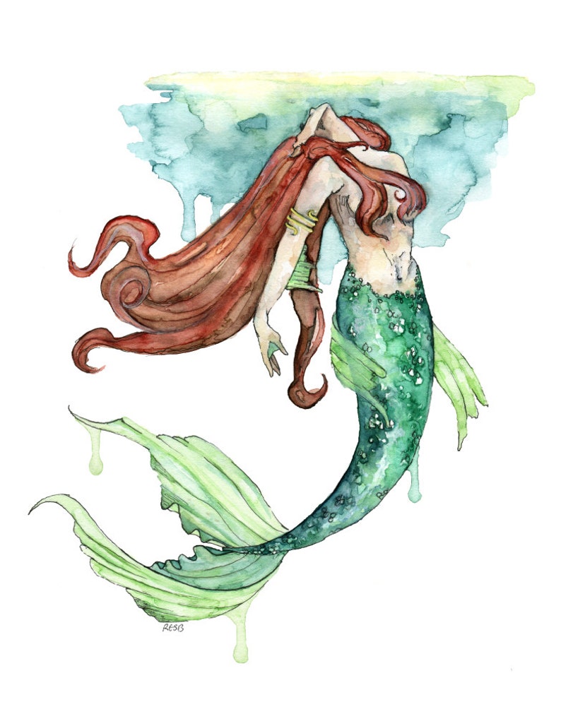 Mermaid Painting Watercolor Painting Mermaid Print Mermaid Etsy