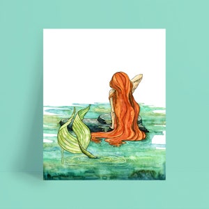 Mermaid Painting, Watercolor Painting, Mermaid Art, Mermaid Decor, Mermaid Print, Nursery Art, Ocean Art, Beach, Print titled, Shoreline.. image 3