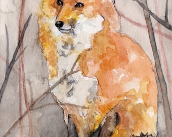 Fox Painting - Print from Original Watercolor Painting, "Swift the Fox", Fox Print, Winter, Red Fox