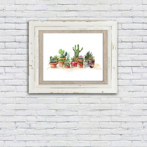 Potted Succulents Painting Watercolor Print titled, Potted Plants, Succulent, Cactus Print, Botanical, Succulent Plants, Painting, Print image 3