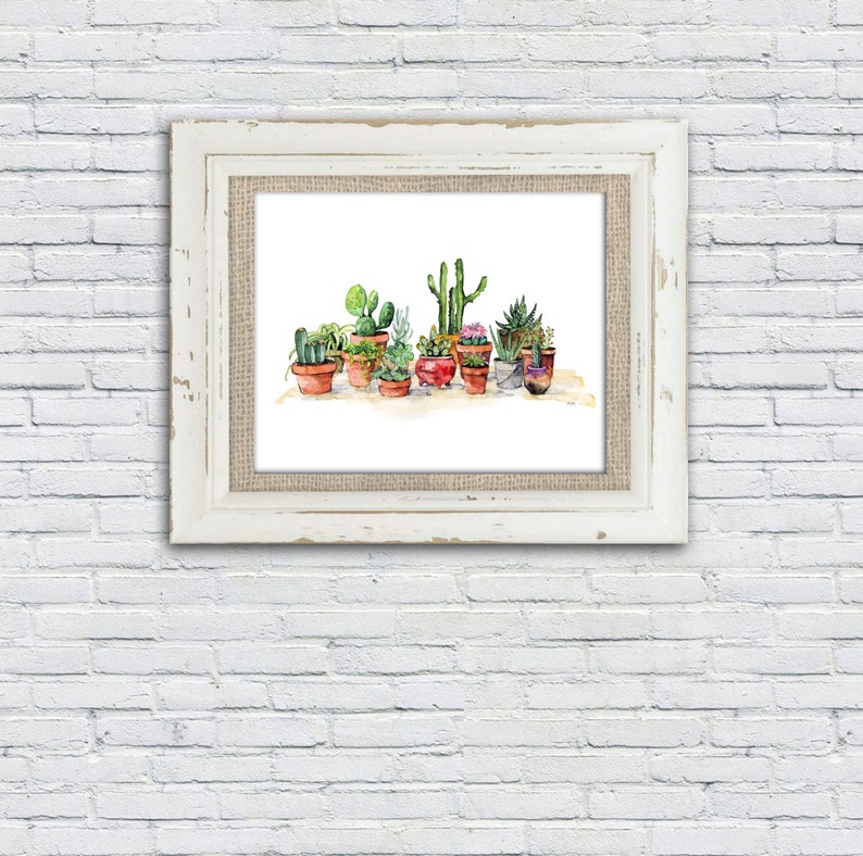 Potted Succulents Painting Watercolor Print titled, Potted Plants, Succulent, Cactus Print, Botanical, Succulent Plants, Painting, Print image 3
