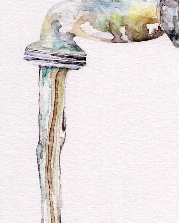 水栓の絵画 - オリジナルの水彩画からのプリント、「庭の蛇口 1