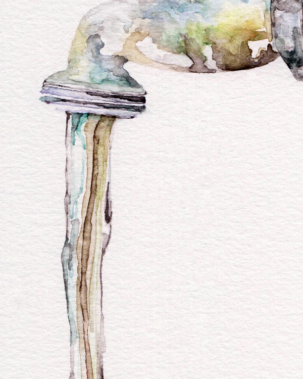 水栓の絵画 - オリジナルの水彩画からのプリント、「庭の蛇口 1