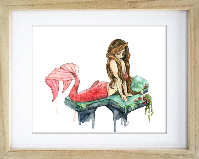 Watercolor Mermaid Painting, Mermaid Print, Mermaid Art, Mermaid Decor, Watercolor Painting, Mermaid, Sea, Print titled, Hidden Grotto image 8