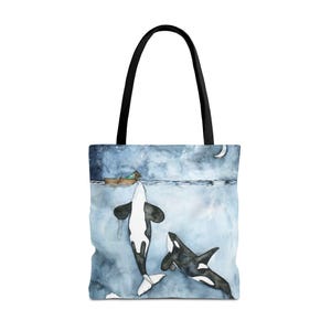 Orca and Girl Tote Bag - Whale Tote Bag, Canvas Print Shopping Bag, Killer Whale