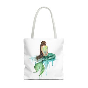 Mermaid Tote Bag - Canvas Beach Bag, A Watercolor Mermaid Shopping Bag