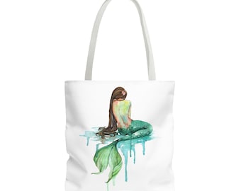 Mermaid Tote Bag - Canvas Beach Bag, A Watercolor Mermaid Shopping Bag