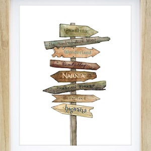 Storybook Signpost Print - Customizable Literary Signpost, Fantasy ...