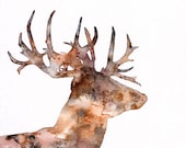 Deer Silhouette Painting - Print from Original Watercolor Painting, "The Great Prince of the Forest", Stag, Buck, Deer Head