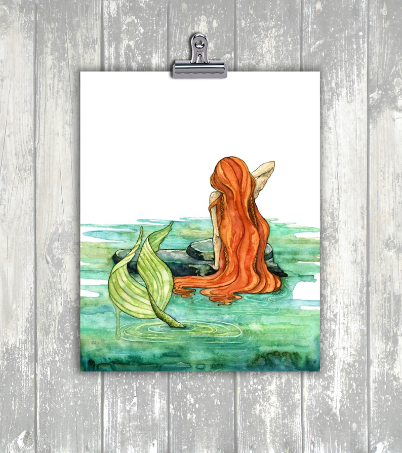Mermaid Painting, Watercolor Painting, Mermaid Art, Mermaid Decor, Mermaid Print, Nursery Art, Ocean Art, Beach, Print titled, Shoreline.. image 2