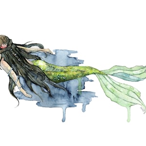 Mermaid Painting - Print of Mermaid Swimming, Watercolor Painting, Mermaid Art