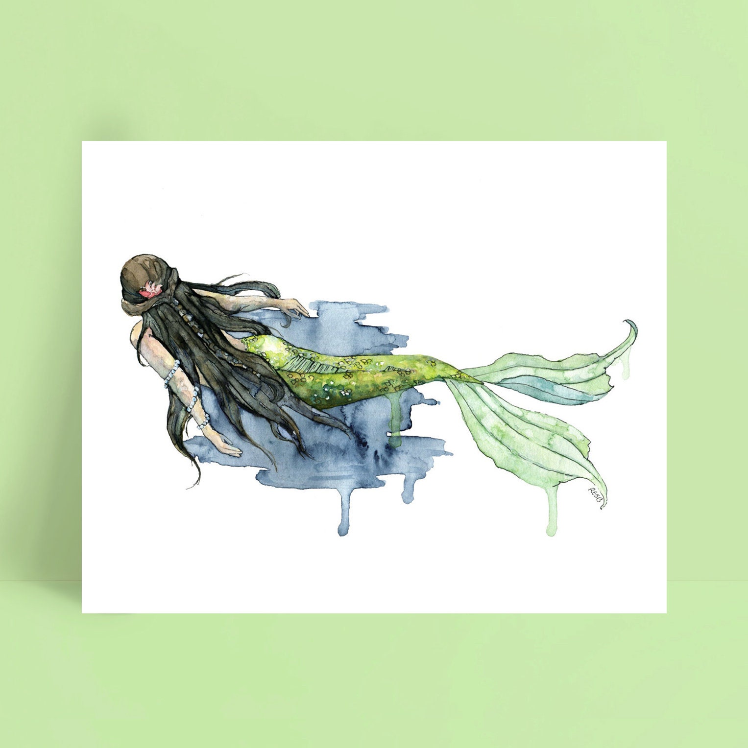 Mermaid Painting - Print of Mermaid Swimming, Watercolor Painting, Mermaid  Art - Etsy Israel, image size:1527x1528