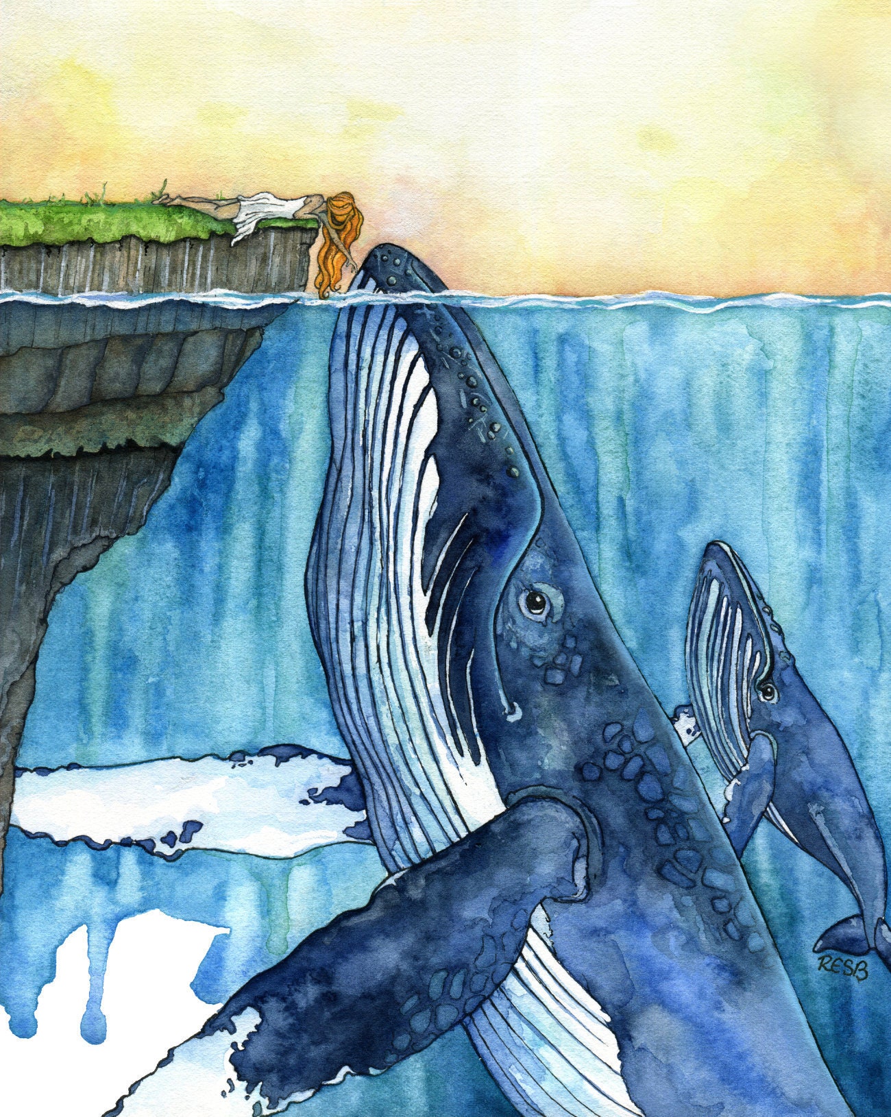 クジラアート、水彩画、クジラの絵、クジラと少女、クジラの クジラアート、水彩画、クジラの絵、クジラと少女、クジラの