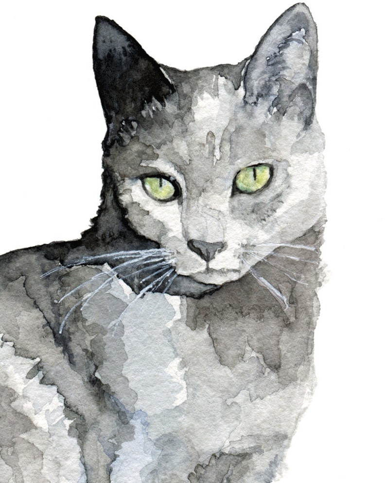 Grey Cat Painting Print from my Original Watercolor Painting, Luna, Pet Decor, Cat, Kitten, Cat Print, Cat Painting image 2
