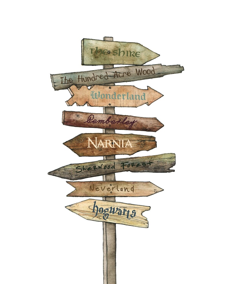 Custom Storybook Signpost Print– Personalized Fantasy Wall Art, Book ...
