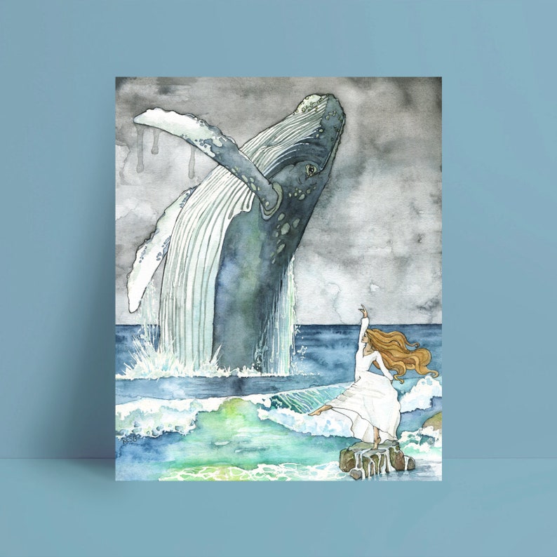 Whale and Dancer Painting Print of Whale and Girl, Whale Painting, Whale Art, Whale Print, Nursery Art, Humpback Whale, Beach Art image 3