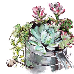 Watercolor Succulent Painting - Print titled,"Succulents", Succulent Print, Succulent Plants, Botanical, Succulents, Succulent Painting