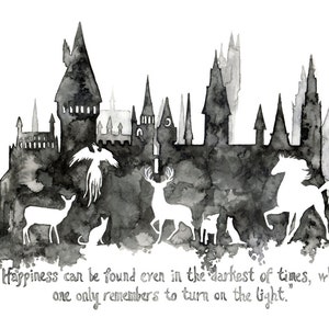 Fantasy Quote Painting, Wizard School, Wizard Castle, Fantasy Art, Castle, Wizard, Fantasy Print, Magic, Quote Print titled, Patronus image 1